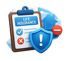 life insurance policy with warning and shield showing coverage gap protection