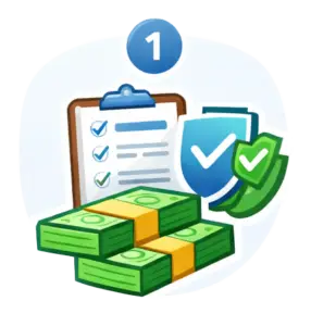 Step 1 choose mortgage protection coverage plan with checklist shield and cash illustration